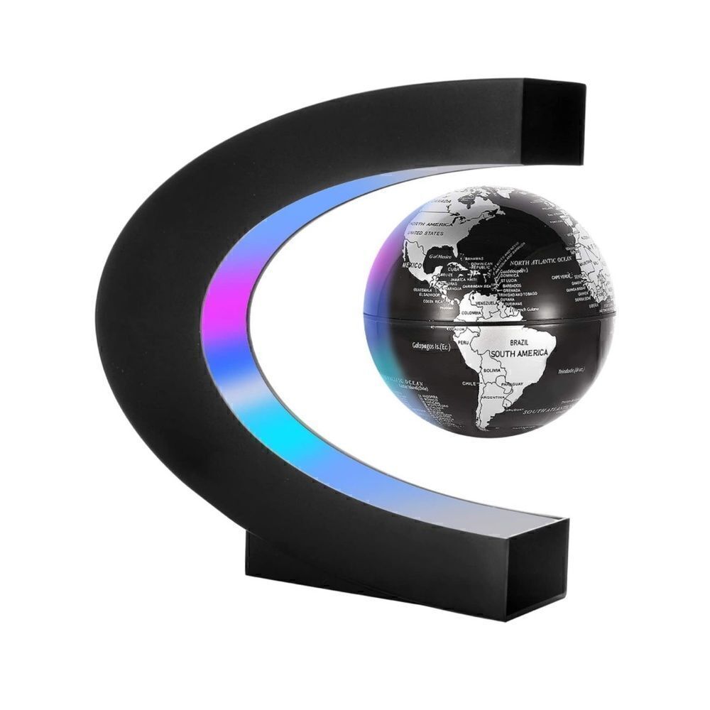 Levitation Globe with LED Lights Magnetic Floating World Map Silver/Black NEW